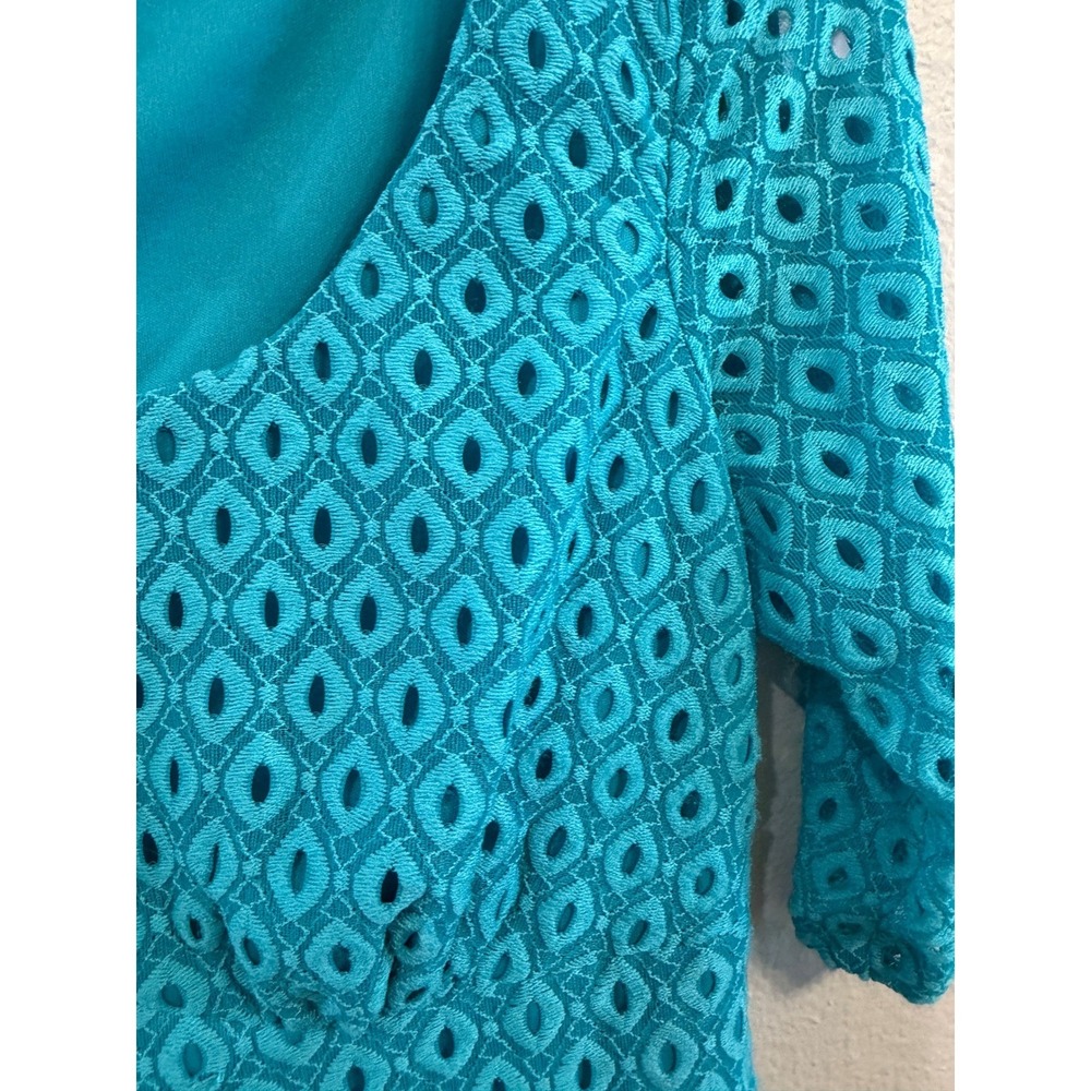 Rabbit Rabbit Rabbit Designs Teal Geometric Lace‎ A Line Dress Size 8 - Picture 2 of 5